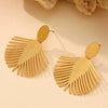 Wholesale Women's Fashion Geometric Stainless Steel Electroplated Ferris Wheel Coconut Leaf Texture Earrings