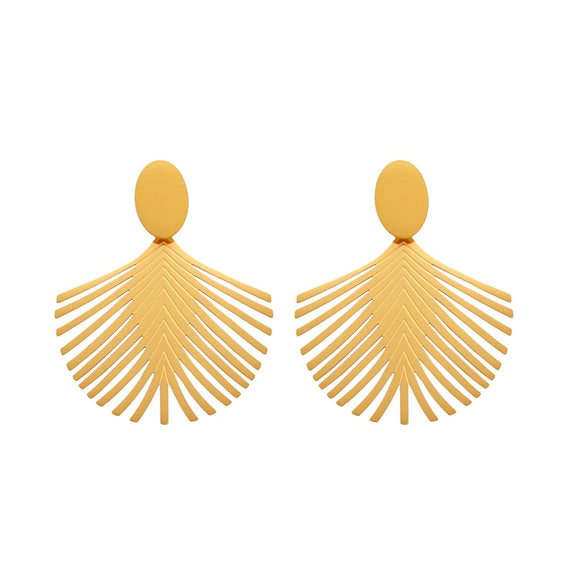 Wholesale Women's Fashion Geometric Stainless Steel Electroplated Ferris Wheel Coconut Leaf Texture Earrings