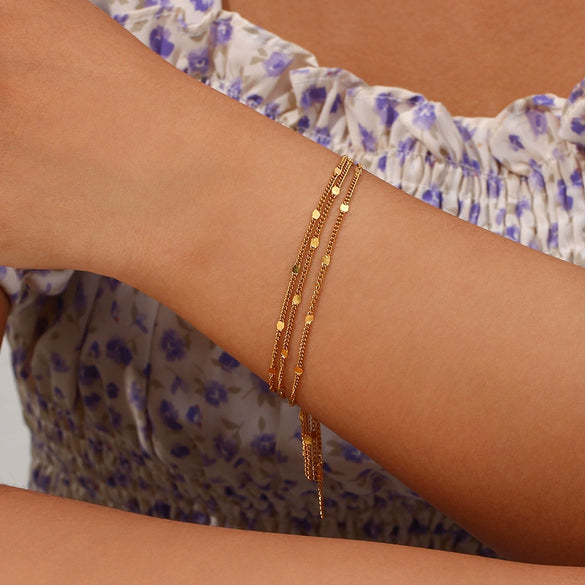 Wholesale Women's Fashion Geometric Stainless Steel Electroplated Multilayer Sequin Tassel Hand Bracelet