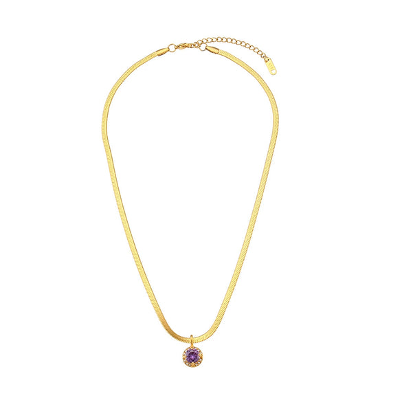 Wholesale Women's Fashion Geometric Stainless Steel Electroplated Round Zircon Pendant Necklace With Conventional Chain