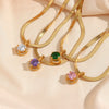 Wholesale Women's Fashion Geometric Stainless Steel Electroplated Round Zircon Pendant Necklace With Conventional Chain