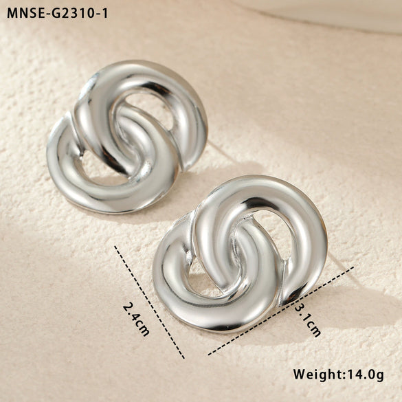 Wholesale Women's Fashion Geometric Stainless Steel 18K Gold Electroplated Irregular Round Interlocking Earrings