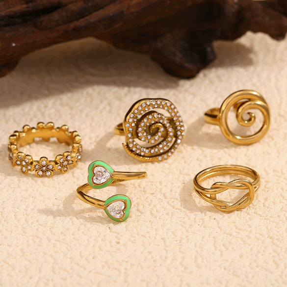 Wholesale Women's Fashion Geometric Stainless Steel 18K Gold Electroplated Swirl Knotted Daisy Ring