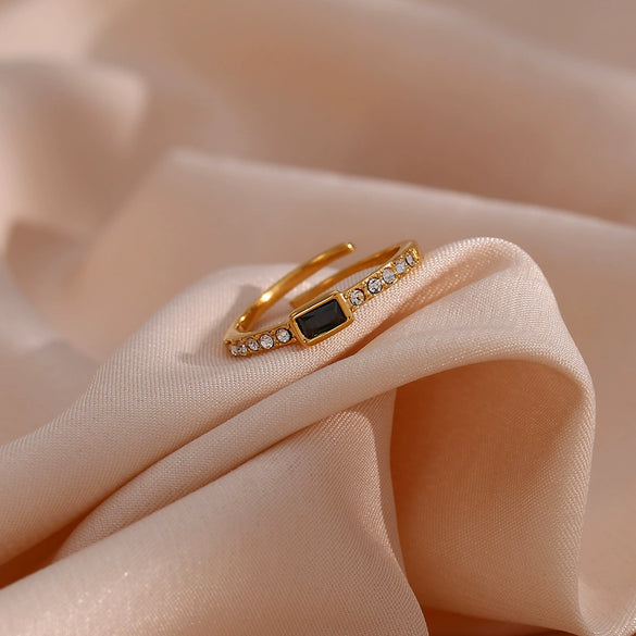 Wholesale Women's Fashion Geometric Stainless Steel 18K Gold Plated Adjustable Open Ring Jewelry