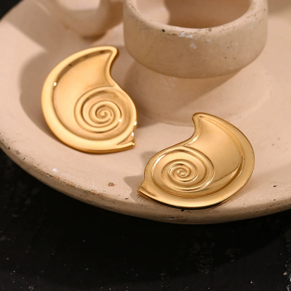 Wholesale Women's Fashion Geometric Stainless Steel 18K Gold Plated Cochlear Modeling Earrings