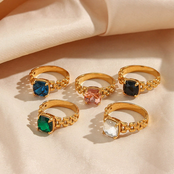 Wholesale Women's Fashion Geometric Stainless Steel 18K Gold Plated Cut Out Ring Jewelry