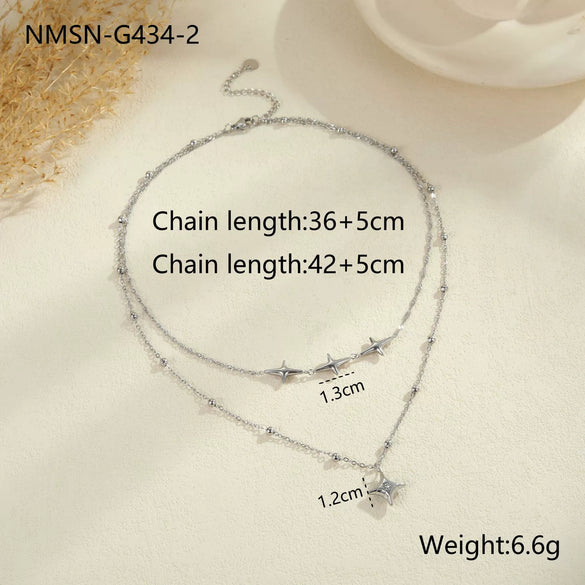Wholesale Women's Fashion Geometric Stainless Steel 18K Gold Plated Doublelayer Clavicle Necklace