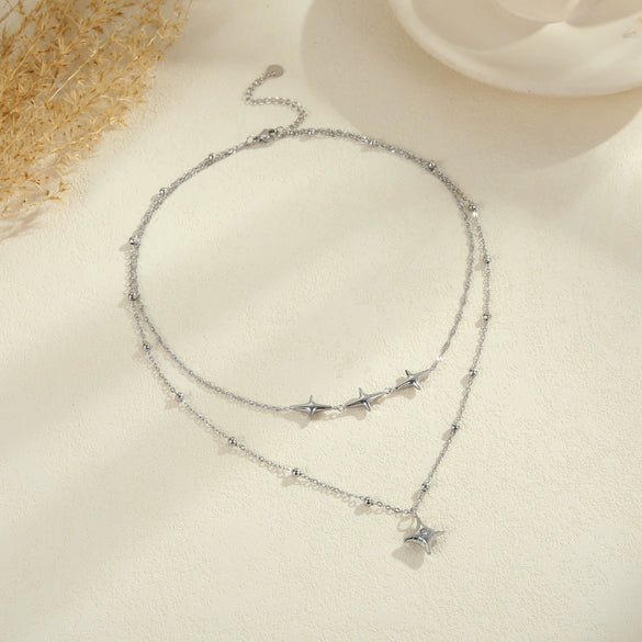 Wholesale Women's Fashion Geometric Stainless Steel 18K Gold Plated Doublelayer Clavicle Necklace