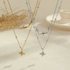 Wholesale Women's Fashion Geometric Stainless Steel 18K Gold Plated Doublelayer Clavicle Necklace