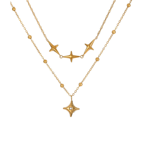 Wholesale Women's Fashion Geometric Stainless Steel 18K Gold Plated Doublelayer Clavicle Necklace