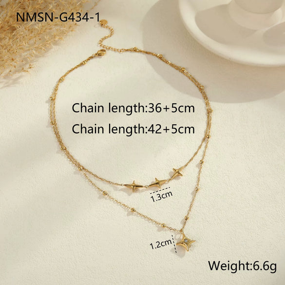 Wholesale Women's Fashion Geometric Stainless Steel 18K Gold Plated Doublelayer Clavicle Necklace