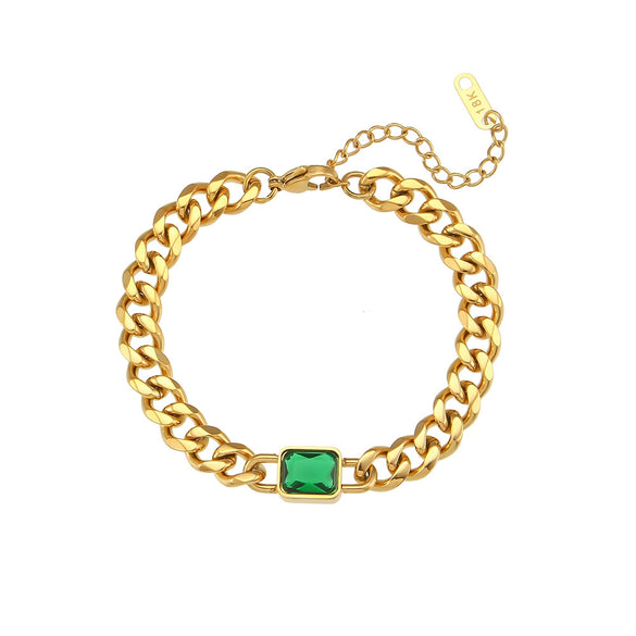 Wholesale Women's Fashion Geometric Stainless Steel 18K Gold Plated Micro Inlaid Zircon Cuban Chain Bracelet