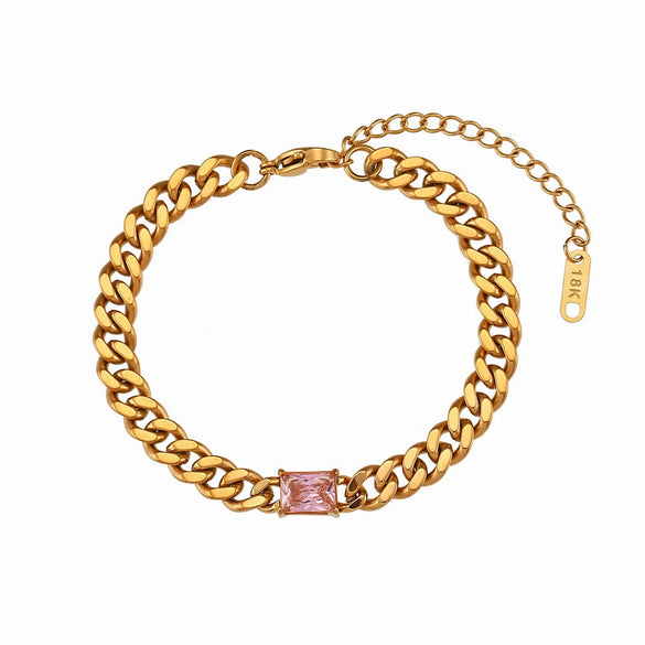 Wholesale Women's Fashion Geometric Stainless Steel 18K Gold Plated Micro Inlaid Zircon Cuban Chain Bracelet