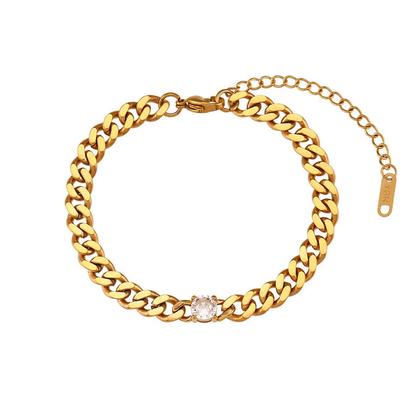 Wholesale Women's Fashion Geometric Stainless Steel 18K Gold Plated Micro Inlaid Zircon Cuban Chain Bracelet
