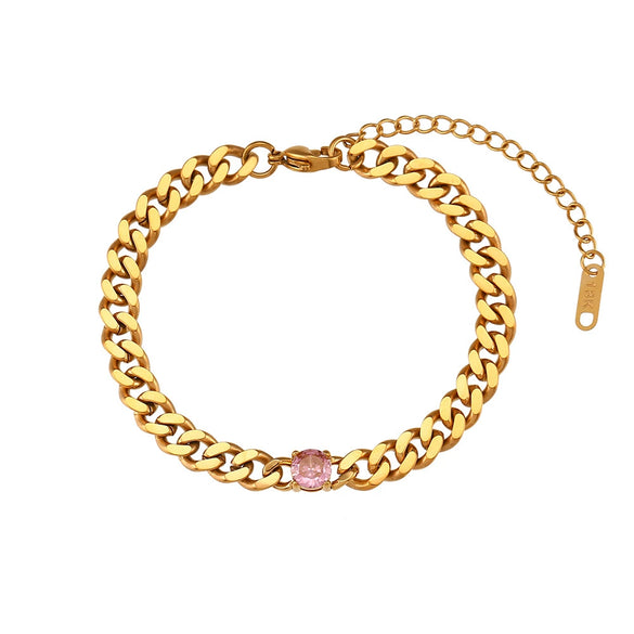 Wholesale Women's Fashion Geometric Stainless Steel 18K Gold Plated Micro Inlaid Zircon Cuban Chain Bracelet