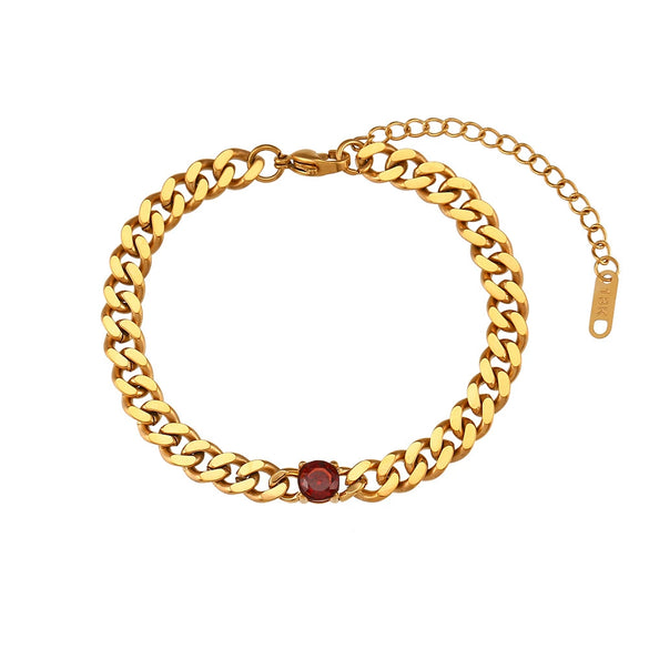 Wholesale Women's Fashion Geometric Stainless Steel 18K Gold Plated Micro Inlaid Zircon Cuban Chain Bracelet