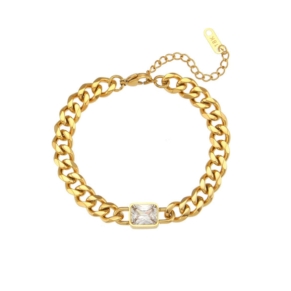 Wholesale Women's Fashion Geometric Stainless Steel 18K Gold Plated Micro Inlaid Zircon Cuban Chain Bracelet