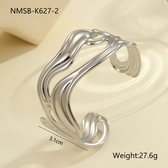 Wholesale Women's Fashion Geometric Stainless Steel 18K Gold Plated Open Bracelet