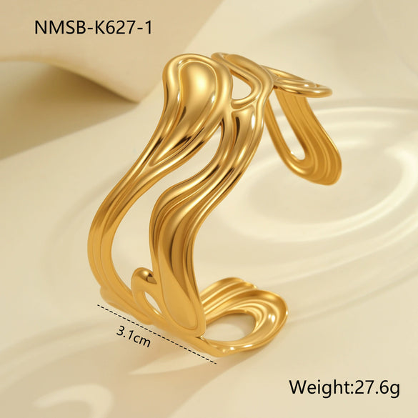 Wholesale Women's Fashion Geometric Stainless Steel 18K Gold Plated Open Bracelet