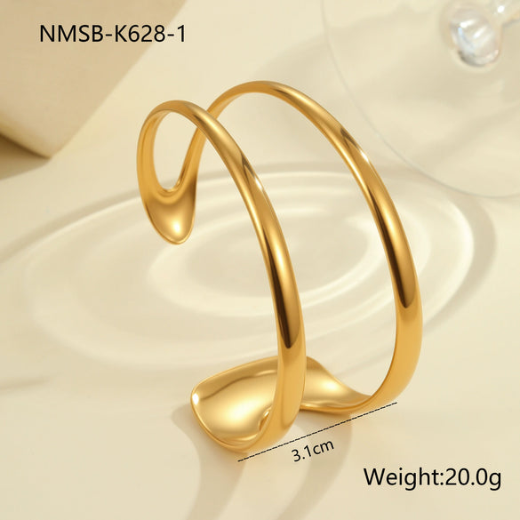 Wholesale Women's Fashion Geometric Stainless Steel 18K Gold Plated Open Bracelet