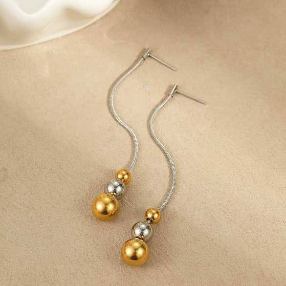 Wholesale Women's Fashion Geometric Stainless Steel 18K Gold Plated Round Bead Earrings