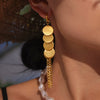 Wholesale Women's Fashion Geometric 316L Stainless Steel 18K Gold Plated Wafer Chain Tassel Earrings