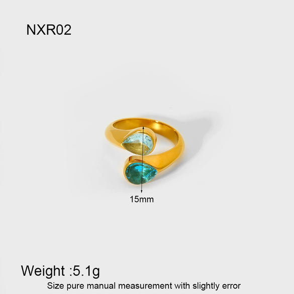 Wholesale Women's Fashion Geometric Stainless Steel 18K Gold Plated Water Drop Open Ring Jewelry