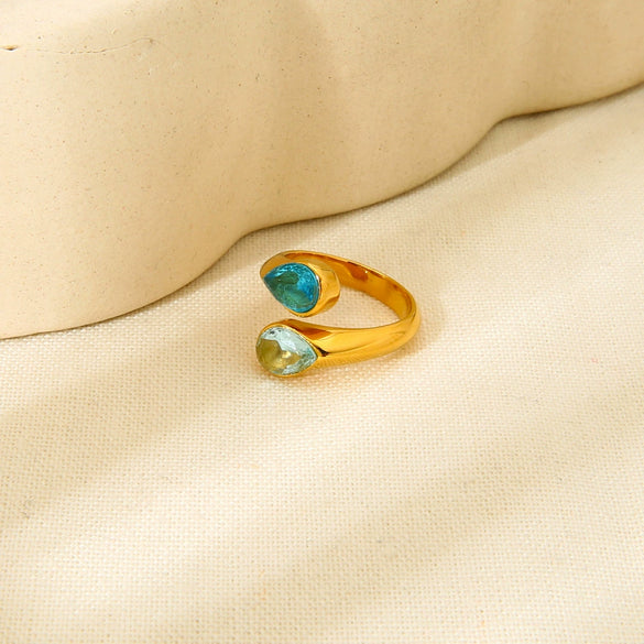 Wholesale Women's Fashion Geometric Stainless Steel 18K Gold Plated Water Drop Open Ring Jewelry