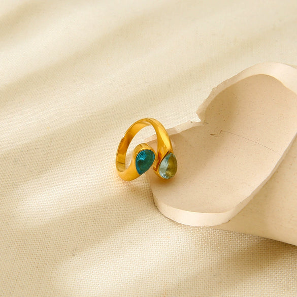Wholesale Women's Fashion Geometric Stainless Steel 18K Gold Plated Water Drop Open Ring Jewelry