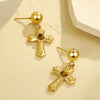 Wholesale Women's Fashion Geometric Stainless Steel Natural Stone Cross Earrings With Electroplating