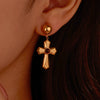 Wholesale Women's Fashion Geometric Stainless Steel Natural Stone Cross Earrings With Electroplating