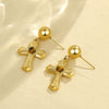 Wholesale Women's Fashion Geometric Stainless Steel Natural Stone Cross Earrings With Electroplating