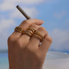 Wholesale Women's Fashion Geometric Stainless Steel Three Layer Opening Adjustable Ring With 18K Real Gold Vacuum Plating