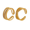 Wholesale Women's Fashion Geometric Stainless Steel Three Layer Opening Adjustable Ring With 18K Real Gold Vacuum Plating