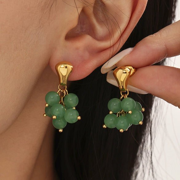 Wholesale Women's Fashion Geometric Tiger Eye Stone Earrings 316L Stainless Steel Electroplated