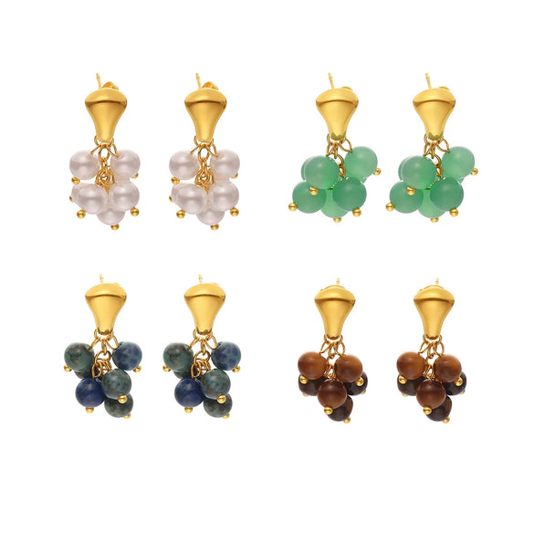 Wholesale Women's Fashion Geometric Tiger Eye Stone Earrings 316L Stainless Steel Electroplated