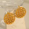Wholesale Women's Fashion Geometric 316L Stainless Steel Gold Plated Chain Stitching Disc Mesh Hollow Earrings