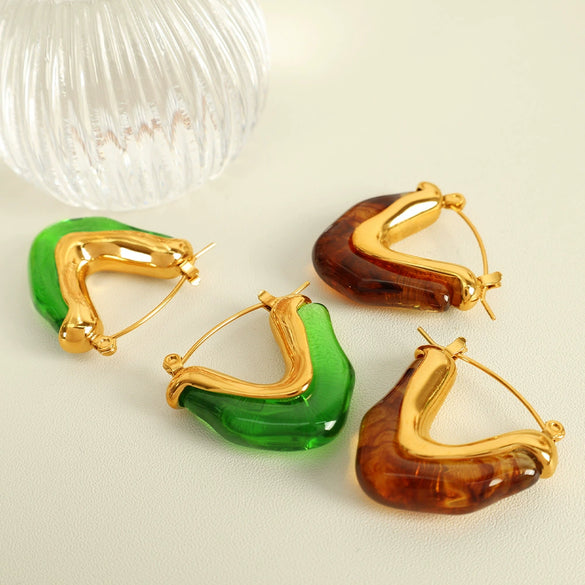 Wholesale Women's Fashion Geometric Ushaped Resin And 316L Stainless Steel Earrings With Electroplating Treatment