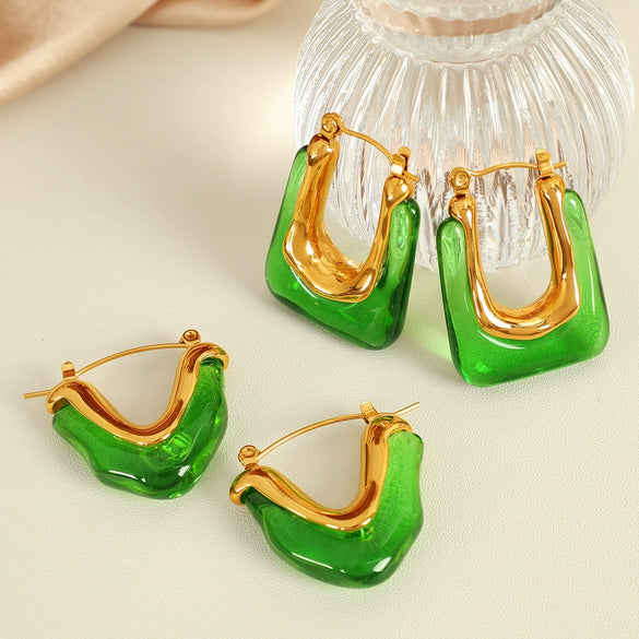 Wholesale Women's Fashion Geometric Ushaped Resin And 316L Stainless Steel Earrings With Electroplating Treatment