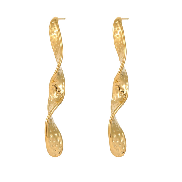 Wholesale Women's Fashion Geometric Wave Stainless Steel Earrings With Pvd Furnace Vacuum Real Gold Plating