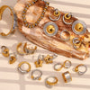 Wholesale Women's Fashion Gold Earrings Bracelet And Ring Set Stainless Steel 18K Gold Plated Geometric Pattern