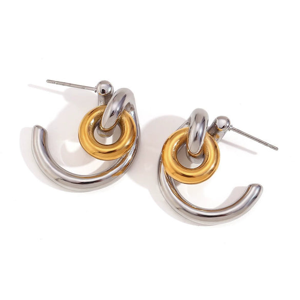 Wholesale Women's Fashion Gold Earrings Bracelet And Ring Set Stainless Steel 18K Gold Plated Geometric Pattern