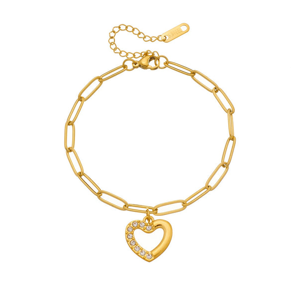 Wholesale Women's Fashion Gold Plated Stainless Steel Heart Shape Bracelet