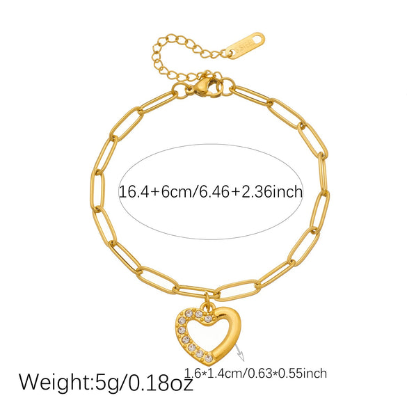 Wholesale Women's Fashion Gold Plated Stainless Steel Heart Shape Bracelet