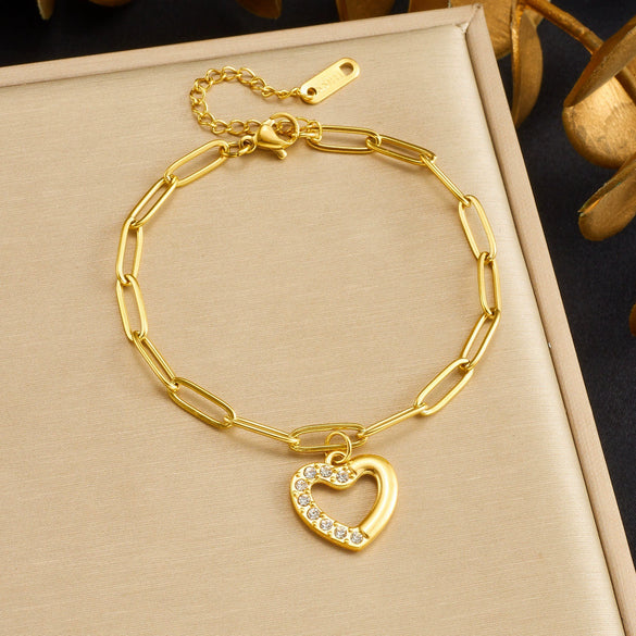 Wholesale Women's Fashion Gold Plated Stainless Steel Heart Shape Bracelet