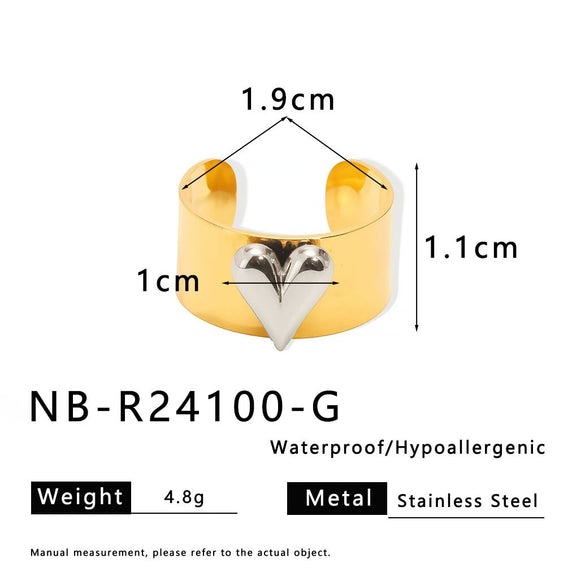 Wholesale Women's Fashion Heart Open Ring Stainless Steel With Gold And Silver Color Matching Electroplated
