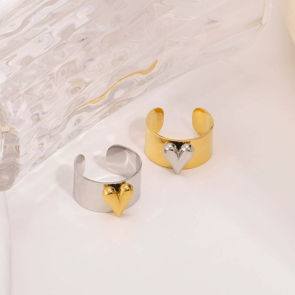 Wholesale Women's Fashion Heart Open Ring Stainless Steel With Gold And Silver Color Matching Electroplated