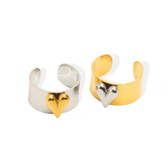 Wholesale Women's Fashion Heart Open Ring Stainless Steel With Gold And Silver Color Matching Electroplated