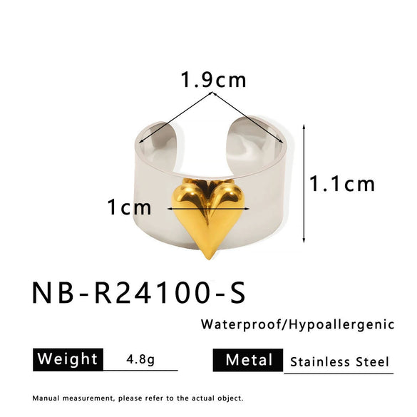 Wholesale Women's Fashion Heart Open Ring Stainless Steel With Gold And Silver Color Matching Electroplated