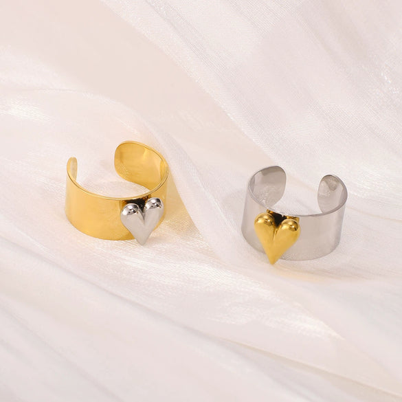 Wholesale Women's Fashion Heart Open Ring Stainless Steel With Gold And Silver Color Matching Electroplated